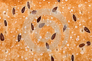 Cookie background. Top view sweet biscuit with sugar and linen seeds