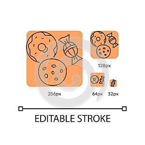 Cookie and candy orange linear icons set