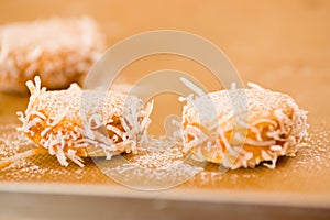 Cookie with caramelized milk dulce de leche and coconut, Argentine Cookies Alfajores