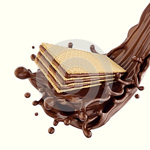 Cookie Chocolate wafer with chocolate syrup splashing.