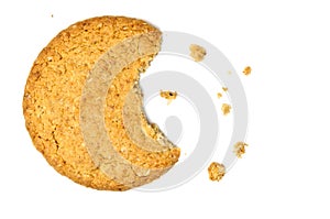 Cookie with crumbs overhead view