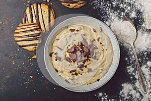 Cookie dough, chocolate biscuits, preparing dough for baking