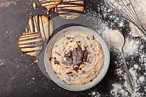 Cookie dough, chocolate biscuits, preparing dough for baking