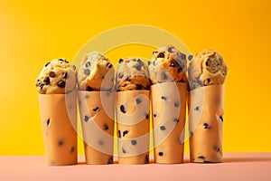 Cookie Dough Cones tasty fast food street food for take away on yellow background