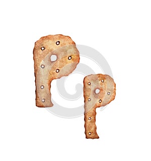 Cookie letter P on white background. Cookie font. Food sign ABC