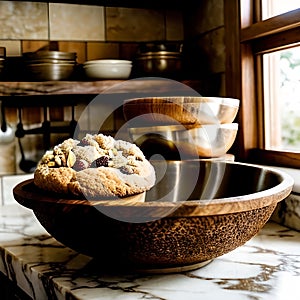 Cookie in rustic kitchen