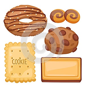 Cookie vector cakes top view sweet homemade breakfast bake food biscuit bakery cookie pastry illustration.