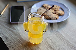 Cookies, Books, Glasses, Drink, Phone and Pen