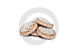 Cookies with caramel on a white background