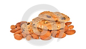 Cookies chocolate chip and almond on white background