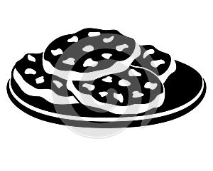 Cookies. Chocolate chip cookies on a plate - vector silhouette picture for logo or pictogram. Chocolate chip cookies on a saucer f