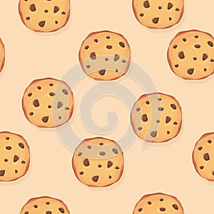 Cookies with chocolate chips vector illustration in pattern background