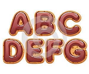 Cookies with chocolate icing abc letters set.