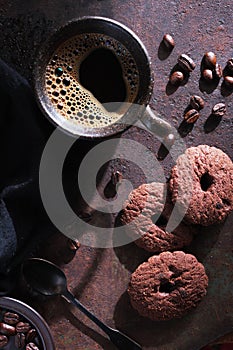 Cookies chocolate rings and coffee