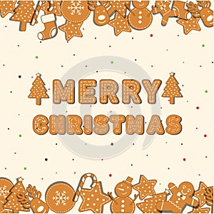 Cookies Christmas icon set palce on background and Merry Christmas character. photo