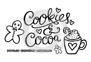 Cookies and cocoa, gingerbread Christmas cookie with love