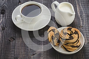 Cookies, coffee and creamer     cookies, coffee and creamer on a wooden table