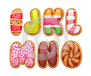 Cookies with colorful icing abc letters set.