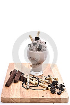 Cookies and Cream Milkshake (chocolate smoothie) on a white back