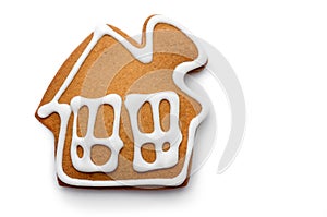 Cookies in the form of a house on white background