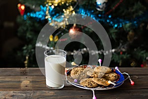 Cookies, glass of milk and lights