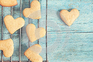 cookies - hearts on blue wooden background top view instagram s