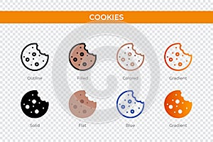 cookies icon in different style. cookies vector icons designed in outline, solid, colored, filled, gradient, and flat style. photo