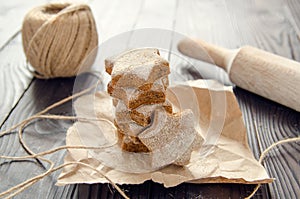 Cookies made from whole grain rye flour. The concept of proper healthy food without wheat flour, no sugar, no fast carbs. Homemade