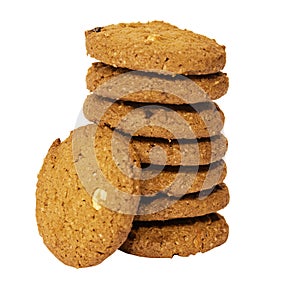 Cookies with nuts and chocolate on white