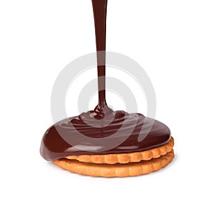 Cookies poured melted chocolate