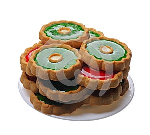 Cookies with red and green jelly, isolated