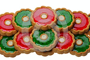 Cookies with red and green jelly, isolated