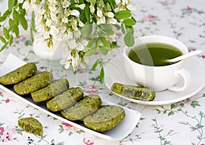 Cookies with sesame and matcha tea photo