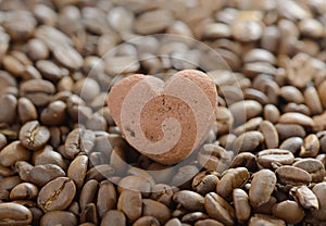 Cookies in shape of heart on coffee beans