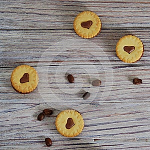 Cookies in the shape of hearts, on the cookie letters LOVE. the concept of a gift for Valentines day on February 14, selective