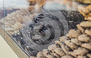 Cookies in a shop window of a pastry shop - bakery in Mamilla Mall in Jerusalem, Israel