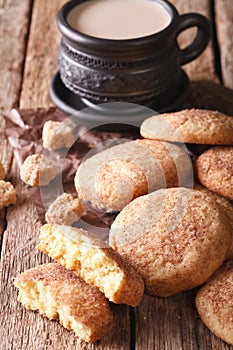 Cookies Snickerdoodle and coffee with milk close-up on the table