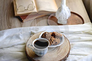 Cookies, Tea, Book, Candle and Flowers