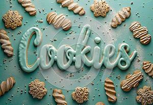 Cookies text made of freshly baked cookies.