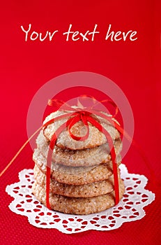 Cookies tied with red ribbon