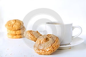 Cookies, white mug on white background