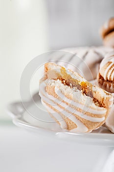 Cookies on white plate, close up