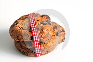 Cookies on white with ribbon in red white