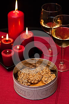Cookies and wine table setting