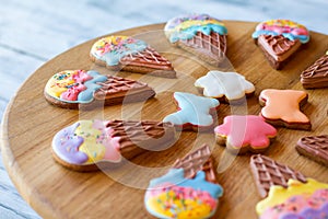 Cookies on a wooden board.