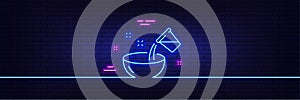 Cooking add water line icon. Bowl sign. Food preparation. Neon light glow effect. Vector