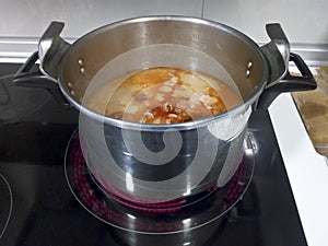 Cooking Asturian fabada