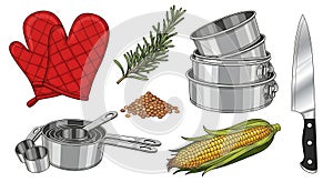 Cooking and Baking Essentials Vector Illustration Set