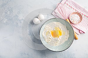 Cooking and baking ingredients for crepes, pancakes dough