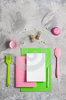 Cooking baking for kids flat lay background for recipe